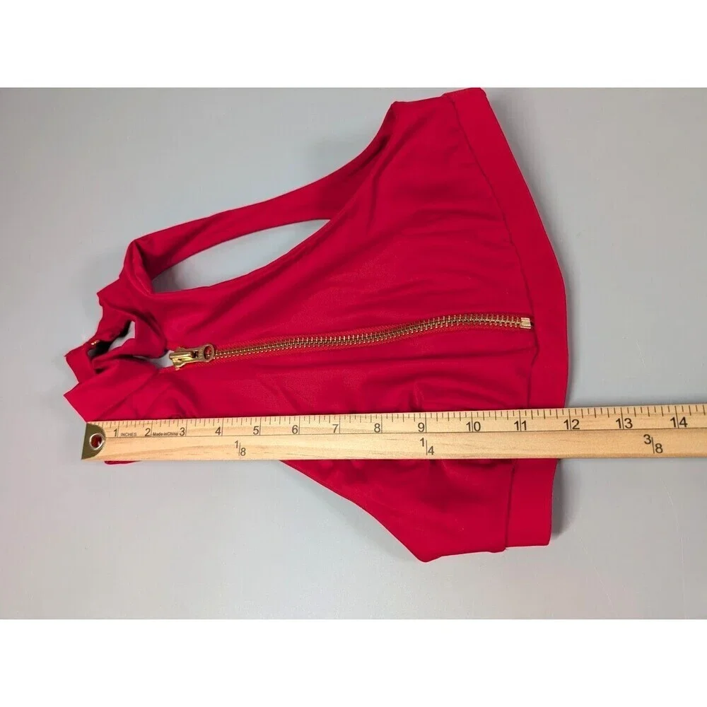 Beach‎ Bunny Swim Bikini Top Small Red Zip Front High Neck Beach Eye Catching
